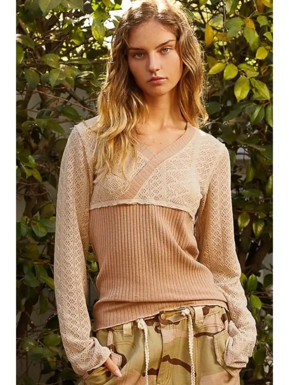 POL Overlay Long Sleeve Top